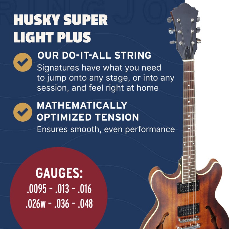 Stringjoy HSK95 Signatures Nickel Wound Guitar Strings, 9.5-48 Husky Super Light Plus Gauge, Electric Guitar Strings for Enhanced Tone, Guitar Strings Electric 6 String Set - Image 4